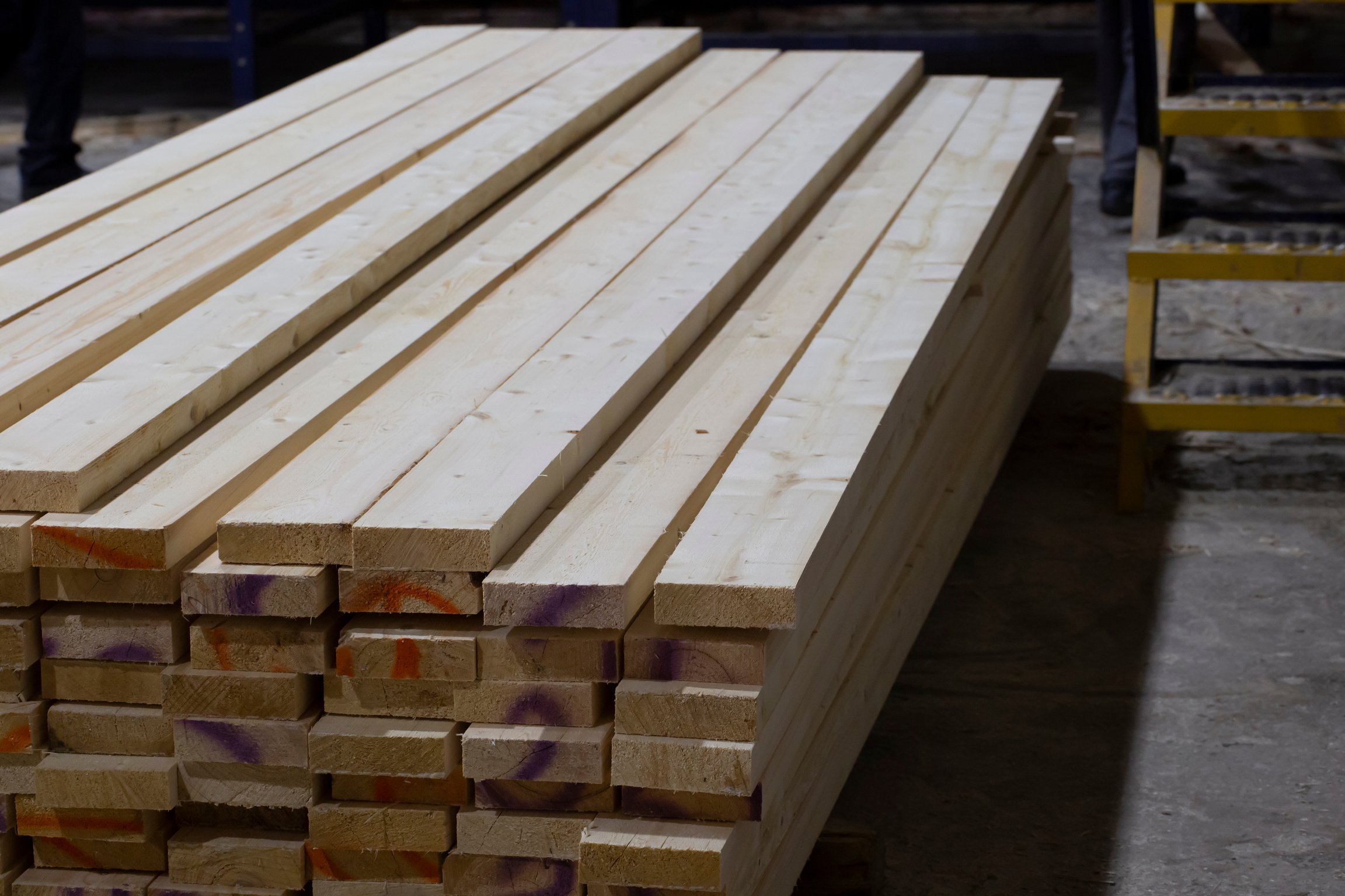 Industrial plant sawmill production of wooden boards
